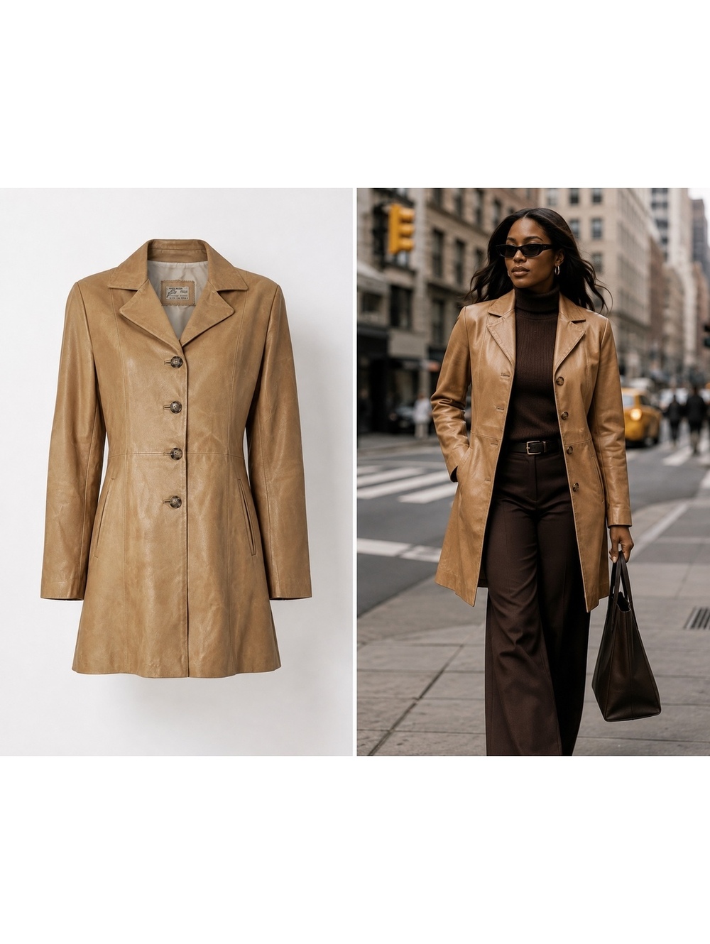 Vtg 90s Vera Pelle Italian Leather Coat Camel Tan Tailored Jacket Italy M